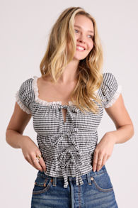 Tira Black and White Gingham Tie-Front Top 6