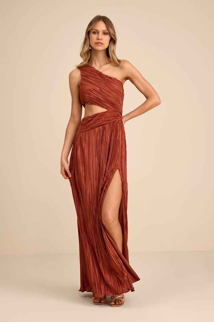 open lace back dress A.L.C. Delfina Pleated One-Shoulder Gown main image 0