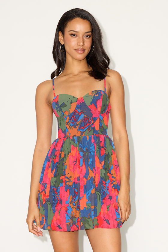 Dorothy Pink Multi Floral Print Pleated Mini Dress - thumbnail 4