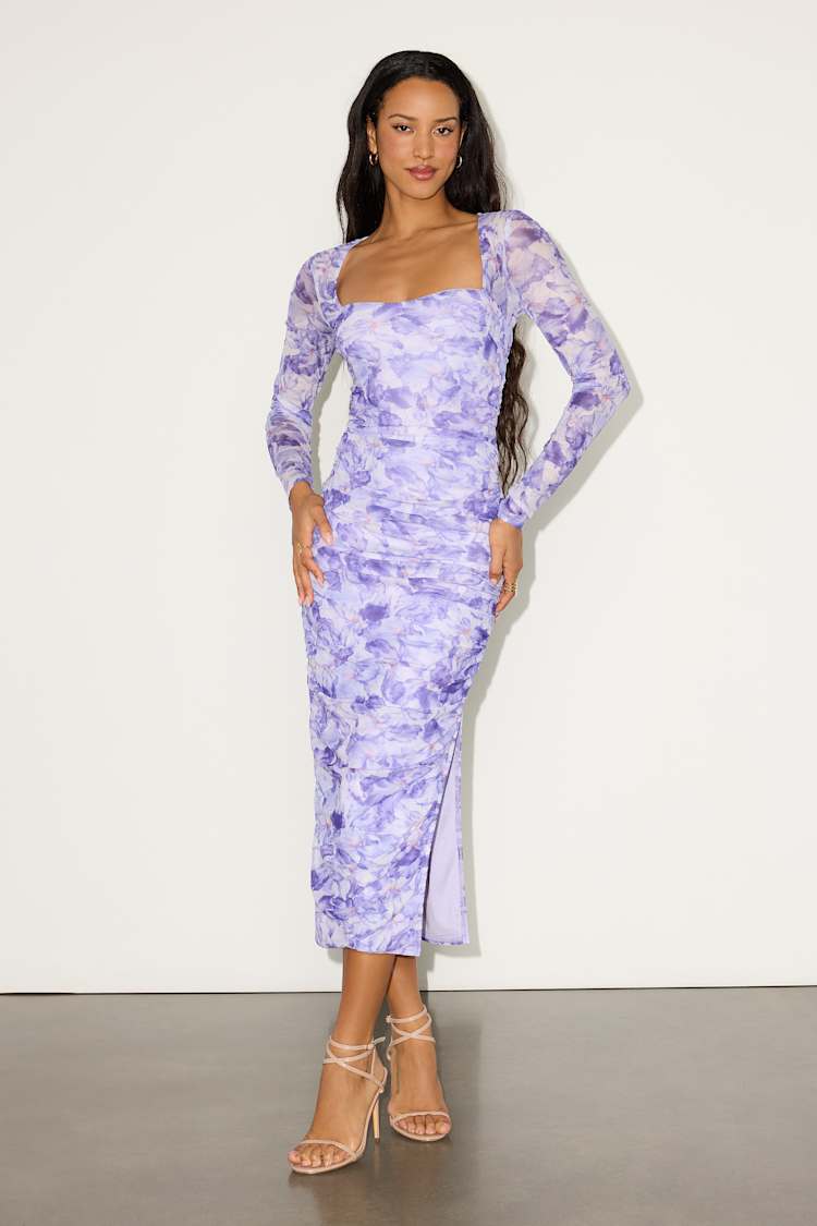open lace back dress Kaya Floral Midi Dress Light Blue/Plum / S main image 1