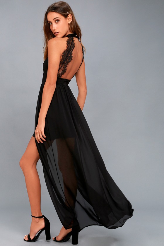 Lovely Black Dress - Maxi Dress - Lace Dress - Halter Dress - Lulus