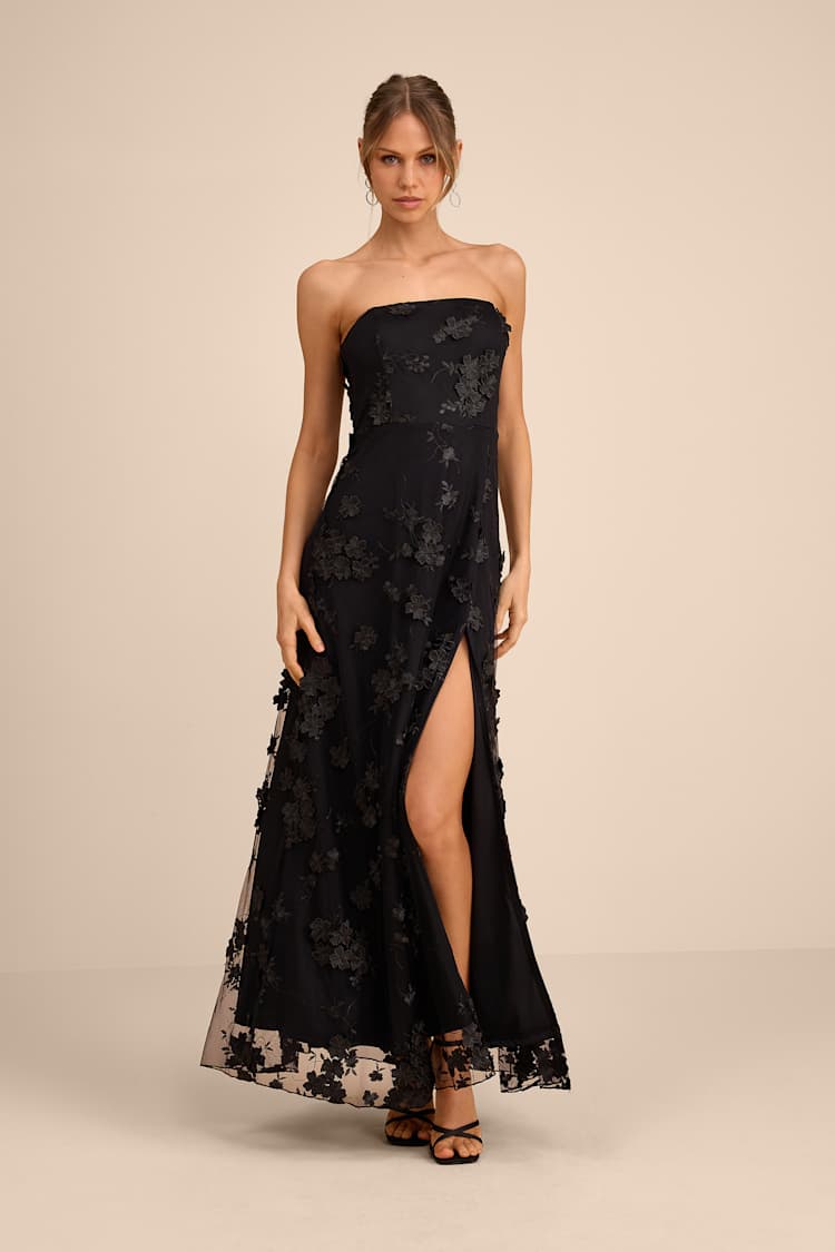 green emerald velvet dress Strapless Floral Embroidered Maxi Dress – Endless Rose main image 0