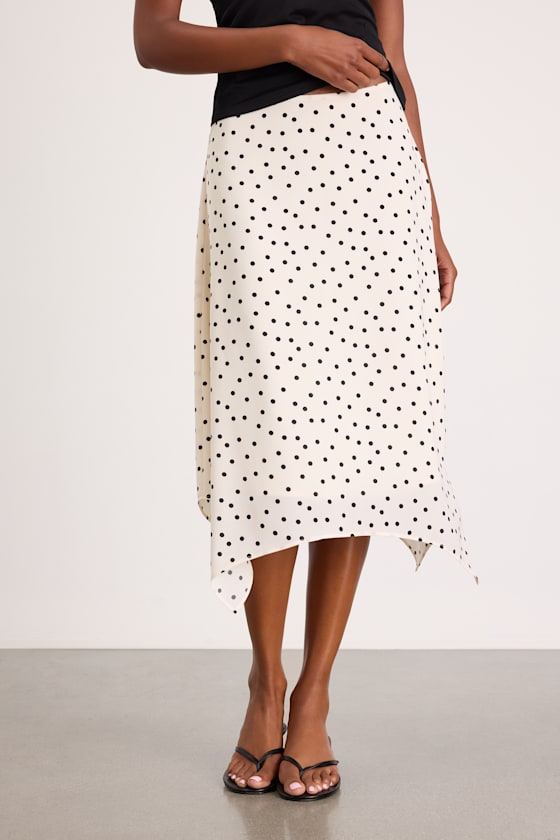 Saprina Ivory Polka Dot Mid-Rise Midi Skirt 3