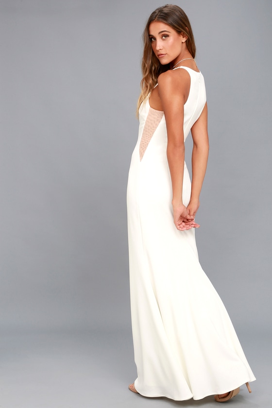 Lovely White Maxi Dress - Mesh Inset Maxi Dress - Mesh Maxi - Lulus