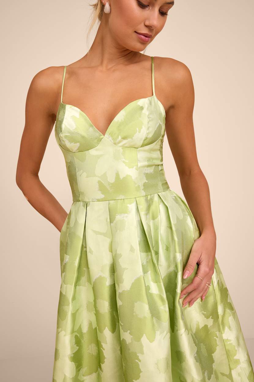 lime green dress with flowers Final Sale Luxury Feather 3D Floral Lime Green Strapless Evening Dress SF034 main image 1