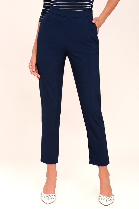 Navy Blue Dress Pants - Navy High Waisted Pants - Trousers