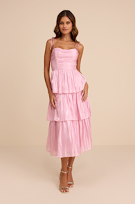 Tennon Light Pink Plisse Tiered Midi Dress 1