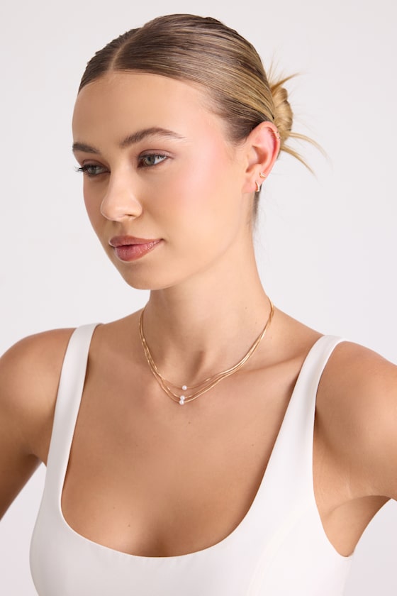 Melania Gold Pearl Layered Necklace - thumbnail 3