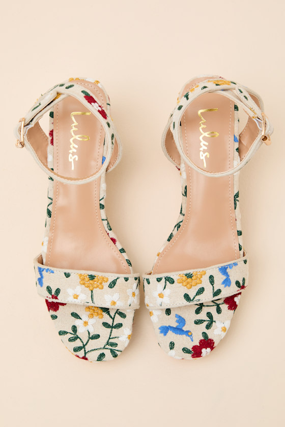 Elodina Beige Embroidered Platform High Heel Sandals 2