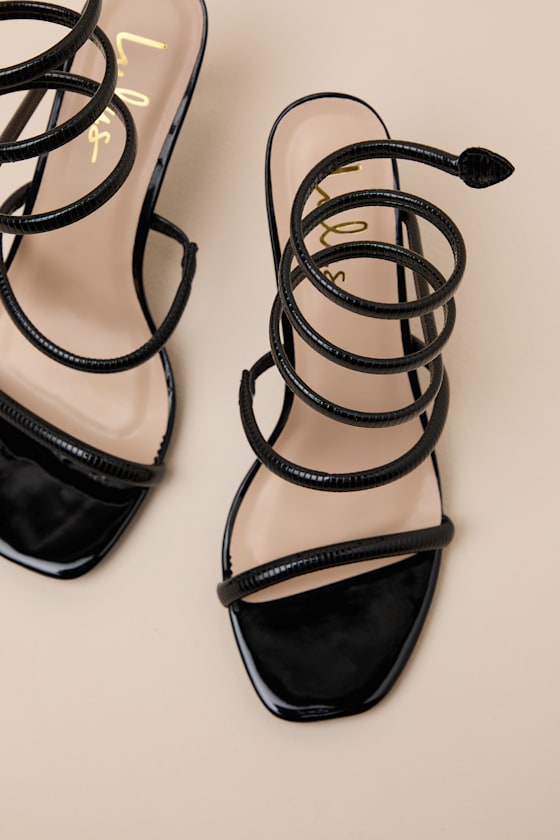 Black Patent Sandals - High Heel Sandals - Ankle Wrap Sandals - Image 4