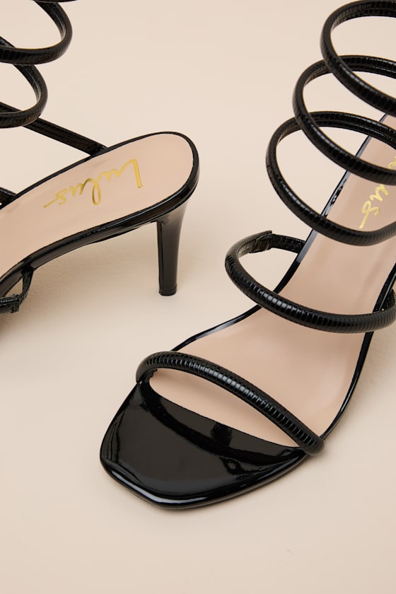 Black Patent Sandals - High Heel Sandals - Ankle Wrap Sandals - Image 5