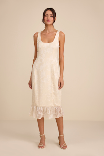 Elani Ivory Floral Burnout Trumpet Midi Dress 1