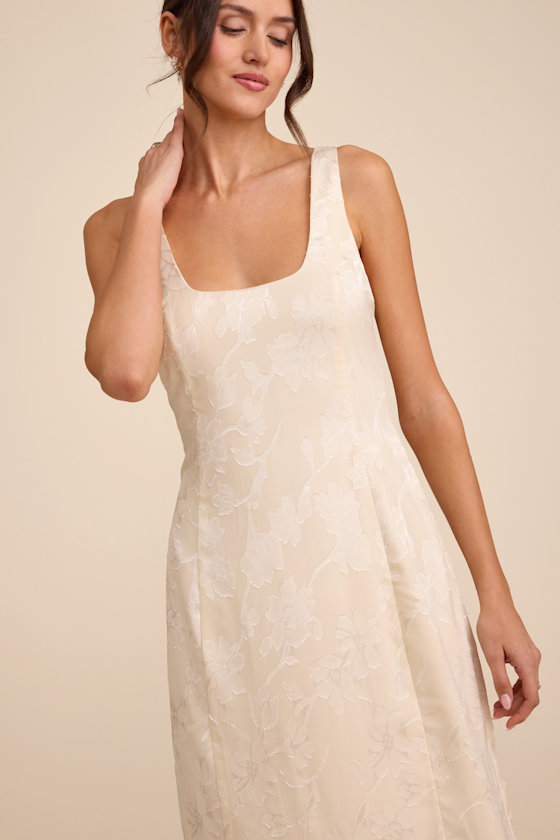 Elani Ivory Floral Burnout Trumpet Midi Dress 2