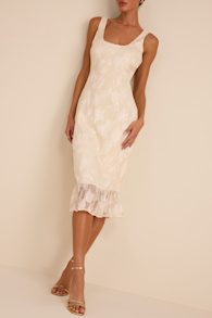 Elani Ivory Floral Burnout Trumpet Midi Dress 1