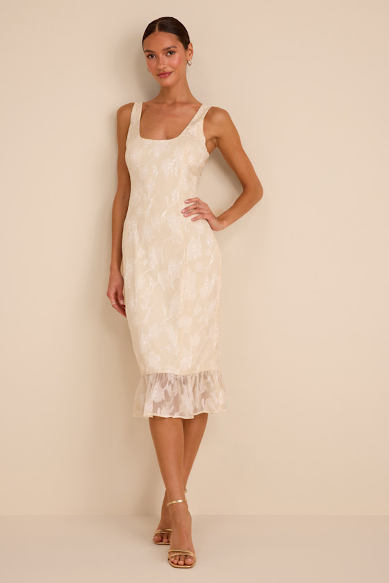 Elani Ivory Floral Burnout Trumpet Midi Dress 2