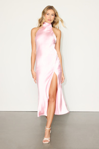 Exceptional Status Blush Pink Halter Backless Slip Midi Dress 1