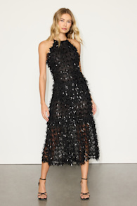 Fallon Black Sequin Halter Midi Dress 1