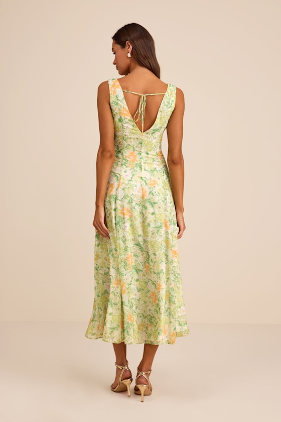 Your Only Darling Green Floral Print Sleeveless Midi Dress 3