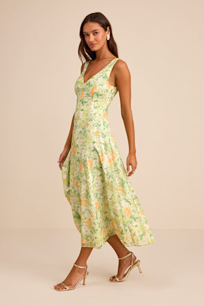 dreamers midi dress green floral - Print Dress - Floral Sleeveless Dress mx0043mx551