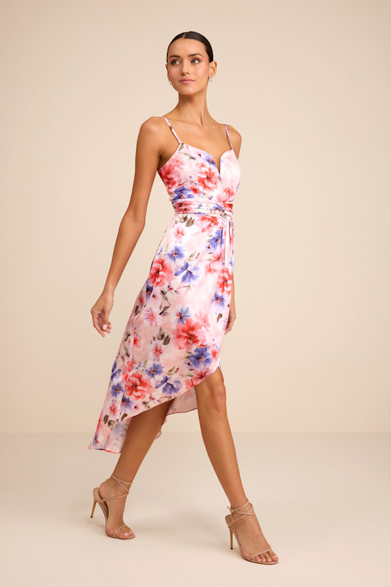 Image of My Favorite Day Light Pink Floral Print Tulip Skirt Midi Dress