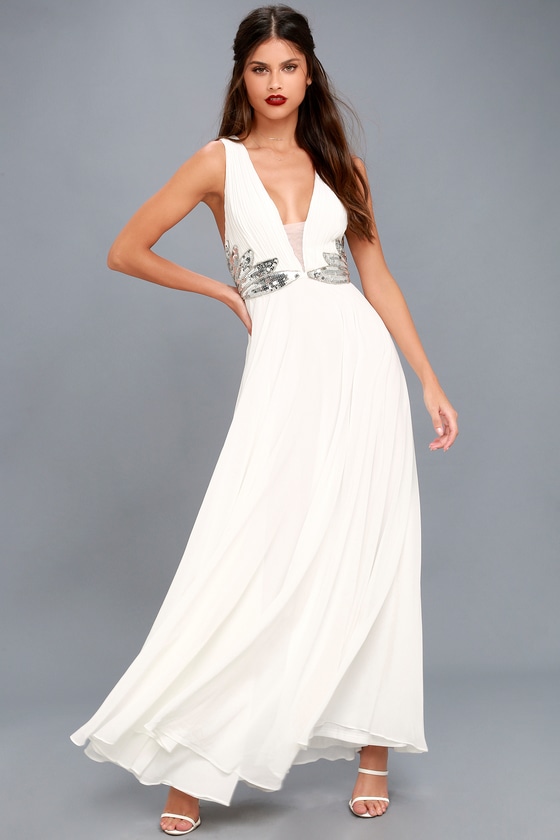 Lovely White Dress - Sequin Dress - Maxi Dress - Lulus