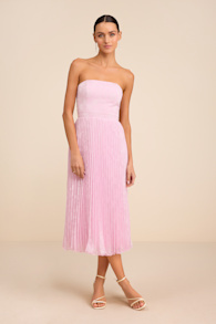 Perfectly Stunning Light Pink Jacquard Strapless Midi Dress 1