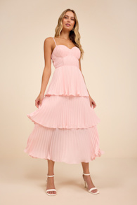 Cascading Crush Blush Pink Tiered Bustier Midi Dress 1