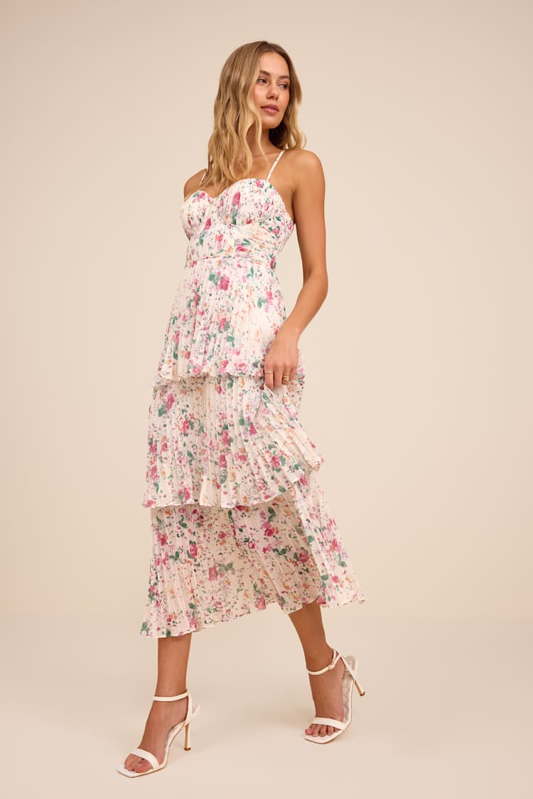 Shop the Provence Bloom Tiered Midi Dress Floral Pink  Le Grand  Midi