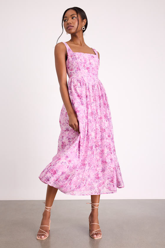Colwyn Light Magenta Floral Jacquard Bustier Midi Dress 1