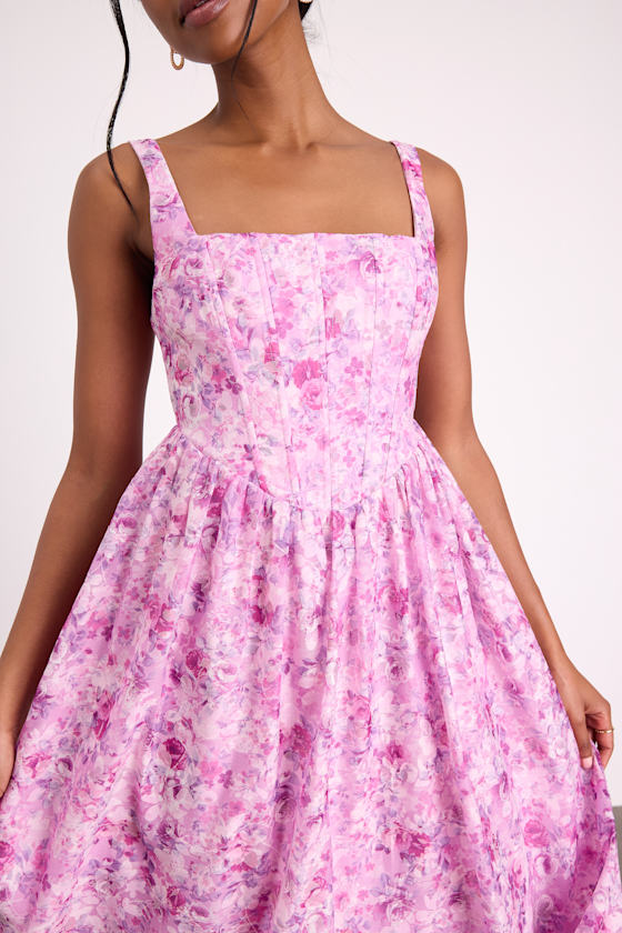 Colwyn Light Magenta Floral Jacquard Bustier Midi Dress 2