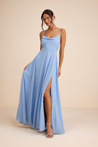 Romantically Speaking Powder Blue Cowl Lace-Up Maxi Dress 1