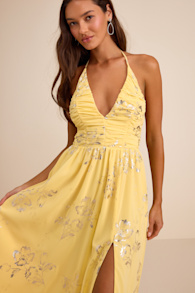 Danelle Yellow Floral Halter A-Line Midi Dress 1