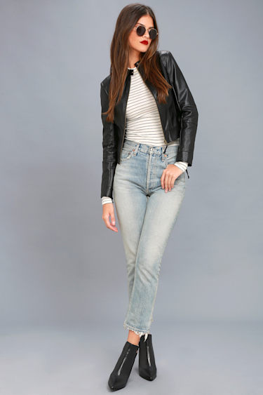 Chic Black Moto Jacket Black Jacket Vegan Leather Jacket Lulus