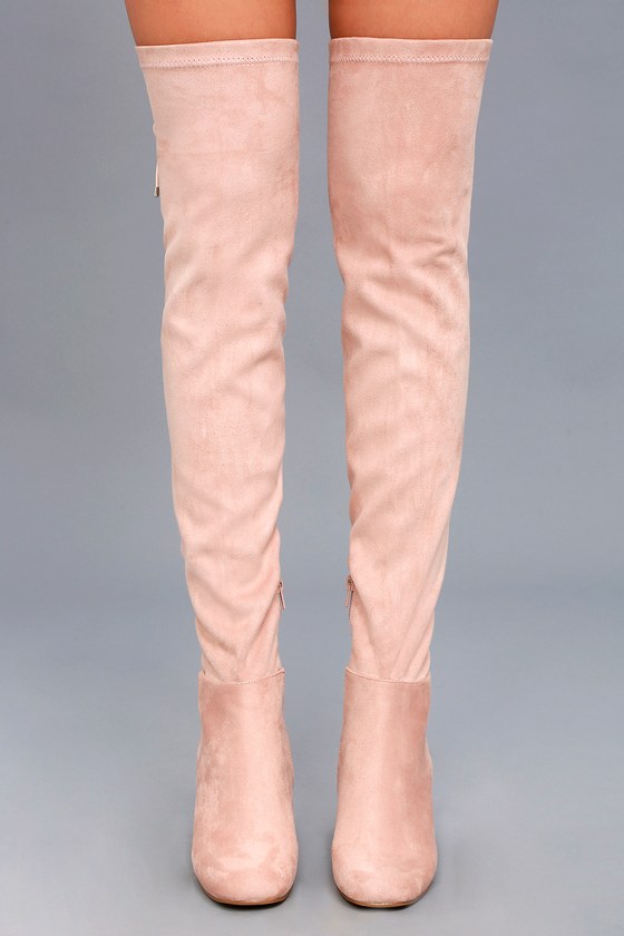light pink over the knee boots