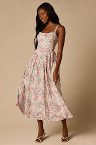 Dinette Ivory Multi Floral Basque Waist Midi Dress 2
