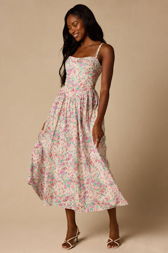 Dinette Ivory Multi Floral Basque Waist Midi Dress 2