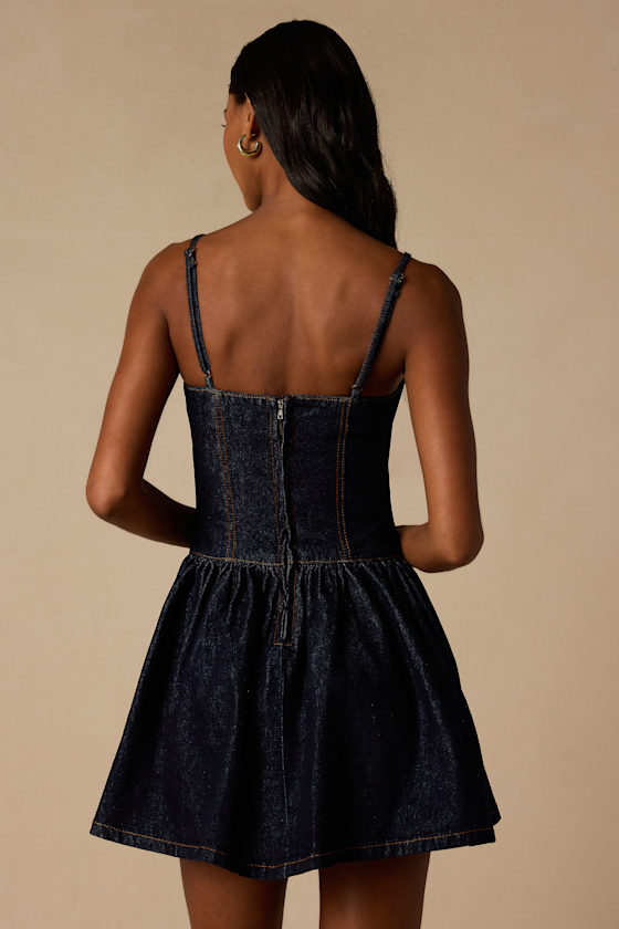 Phoenix Dark Wash Basque Waist Mini Dress 4