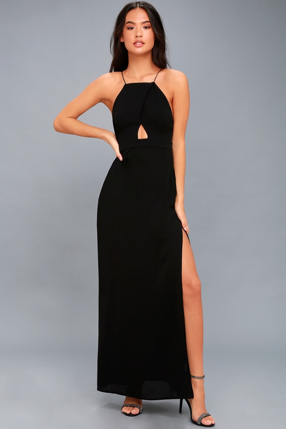 glamorous gala black embroidered maxi dress