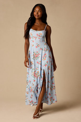 Ingrid Light Blue Floral Tie-Back Maxi Dress 2