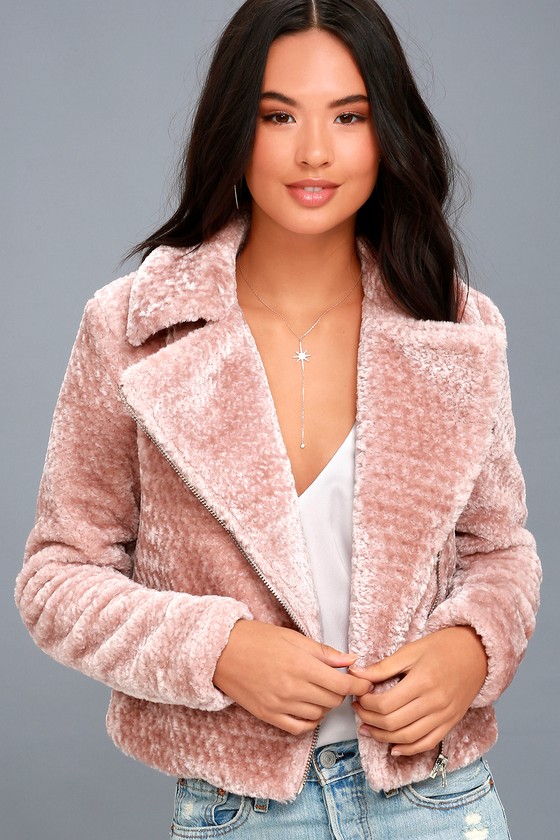 Cozy Business Blush Pink Faux Fur Moto Jacket