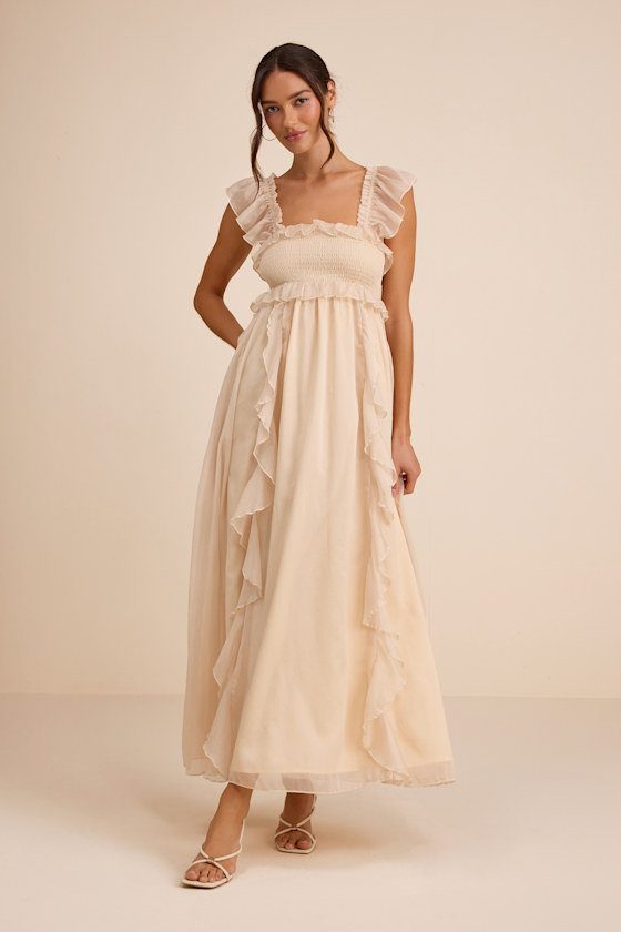 Wisteria Ivory Ruffled Smocked Maxi Dress 2