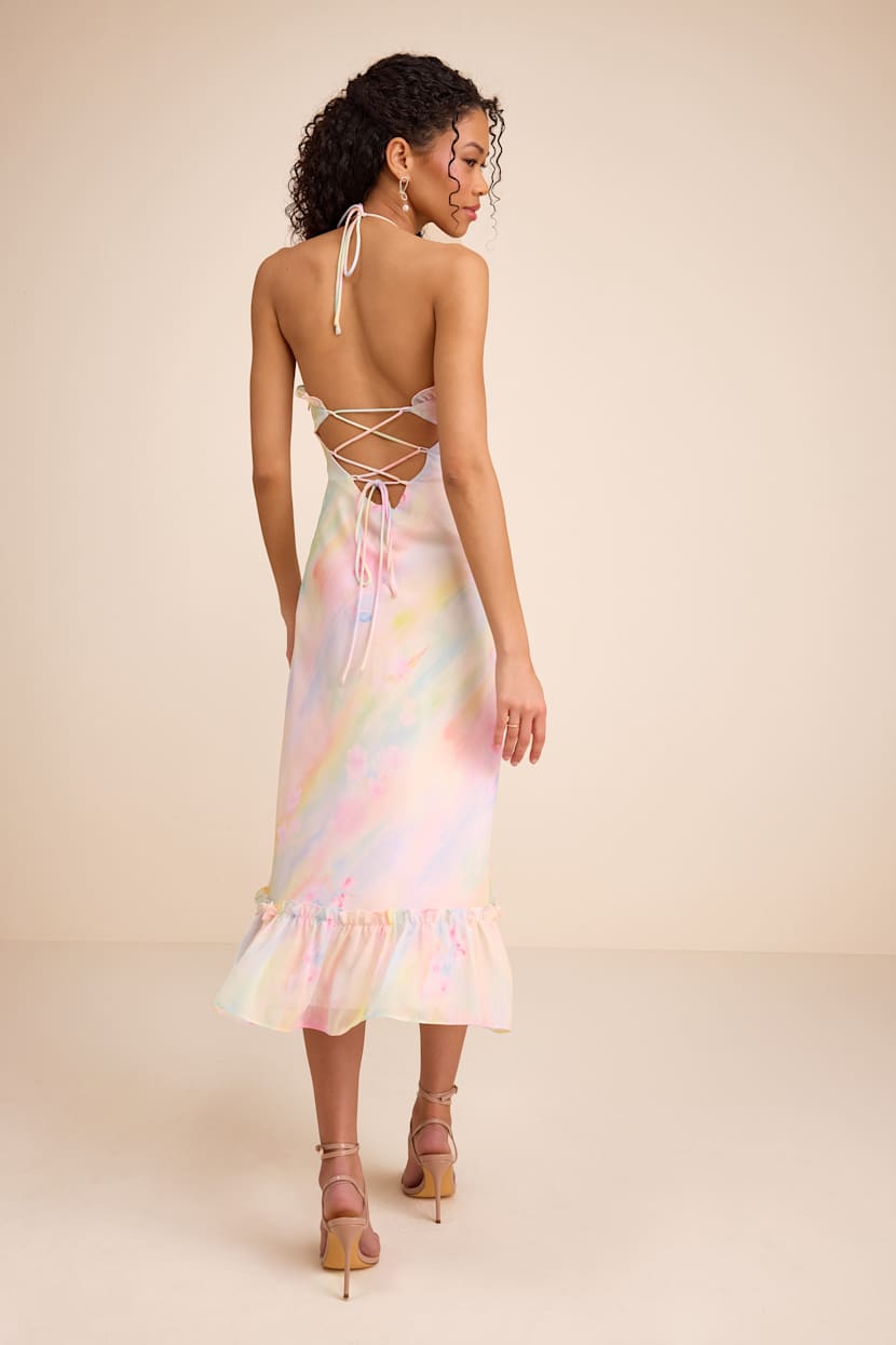 Multicolored Midi Dress - Rainbow Abstract Dress - Lace-Up Dress