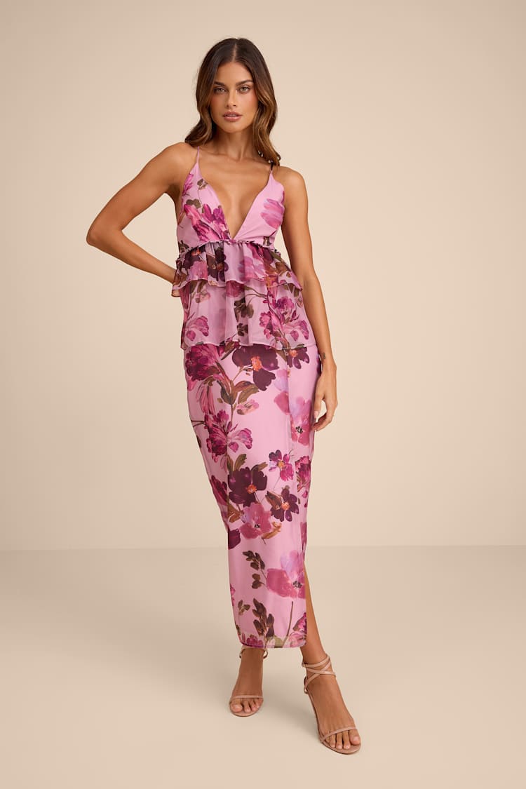 chinese dress ladies Fitted Glitter Print V-Neck Peplum Gown by Ladivine J856