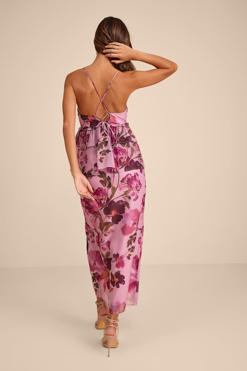 Lilac Floral Midi Dress - Peplum Midi Dress - Lace-Up Midi Dress - Lulus