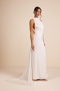 Perilla White Satin Mock Neck Column Maxi Dress 1