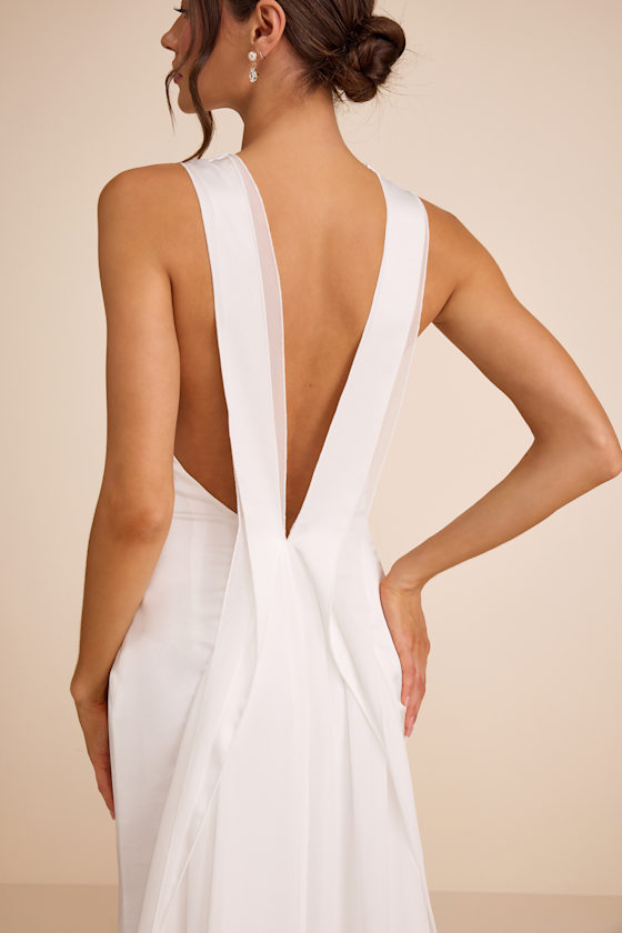 Perilla White Satin Mock Neck Column Maxi Dress 2