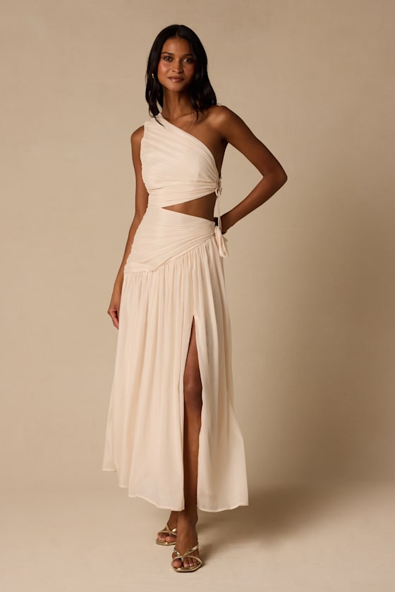 champagne sleeveless dress Natalia Satin Maxi - L Size - Women's Dresses Color:Printed Please note pleated prom dress Luxe Linen & Leather: