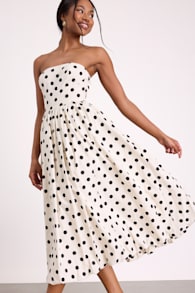 Terrance Ivory Polka Dot Strapless Bubble-Hem Midi Dress 2