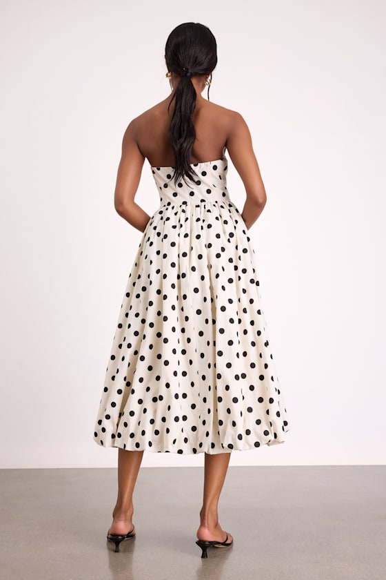 Terrance Ivory Polka Dot Strapless Bubble-Hem Midi Dress - thumbnail 4