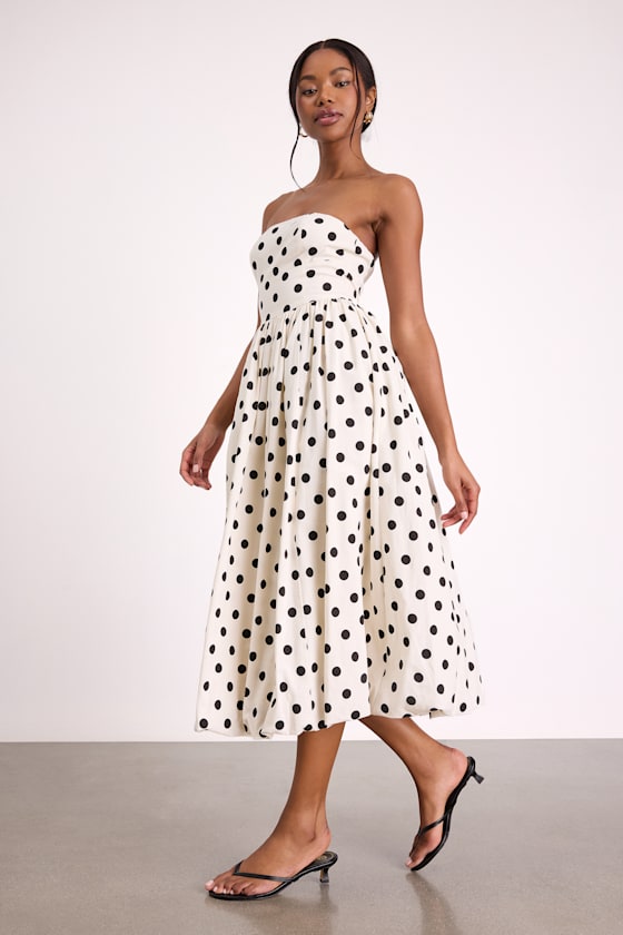 Terrance Ivory Polka Dot Strapless Bubble-Hem Midi Dress - thumbnail 5